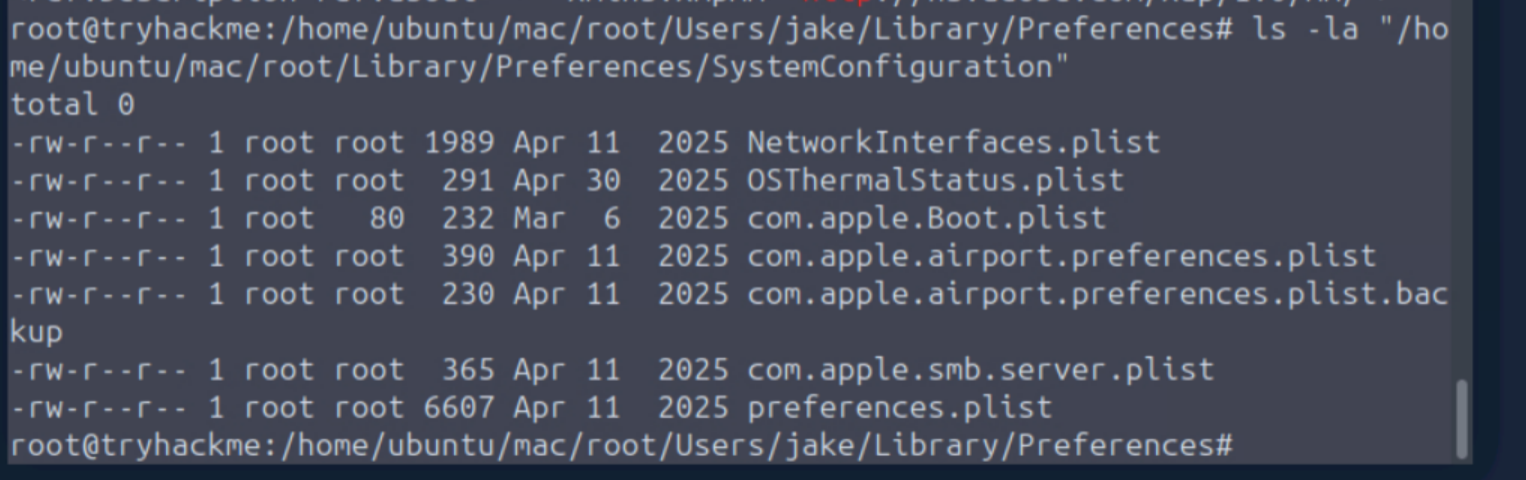 ls -la of SystemConfiguration showing com.apple.airport.preferences.plist